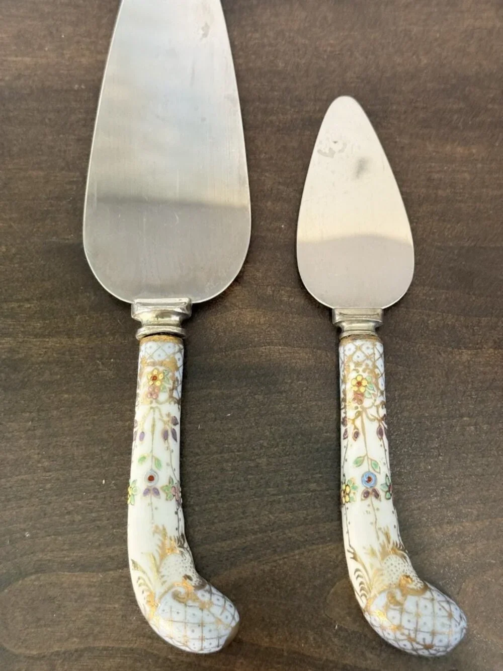 Vintage 2 Piece Sheffield England Pie & Cake Serving Set Stainless S & Porcelain